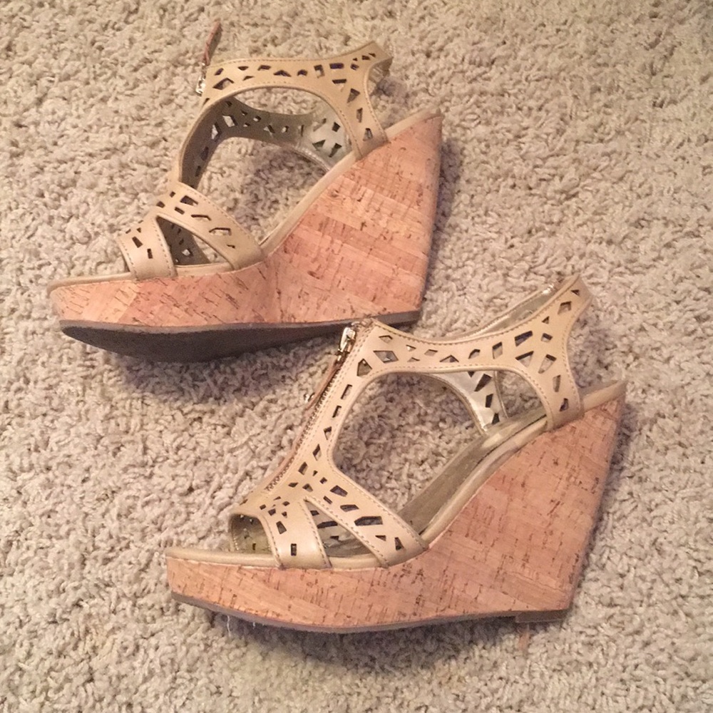 Nude cork heel wedges